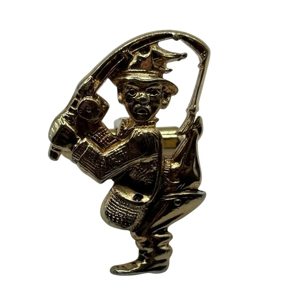 Fisherman Cufflinks by Hickok USA‎ Gold Tone Hooked Underwear Funny Nautical VTG